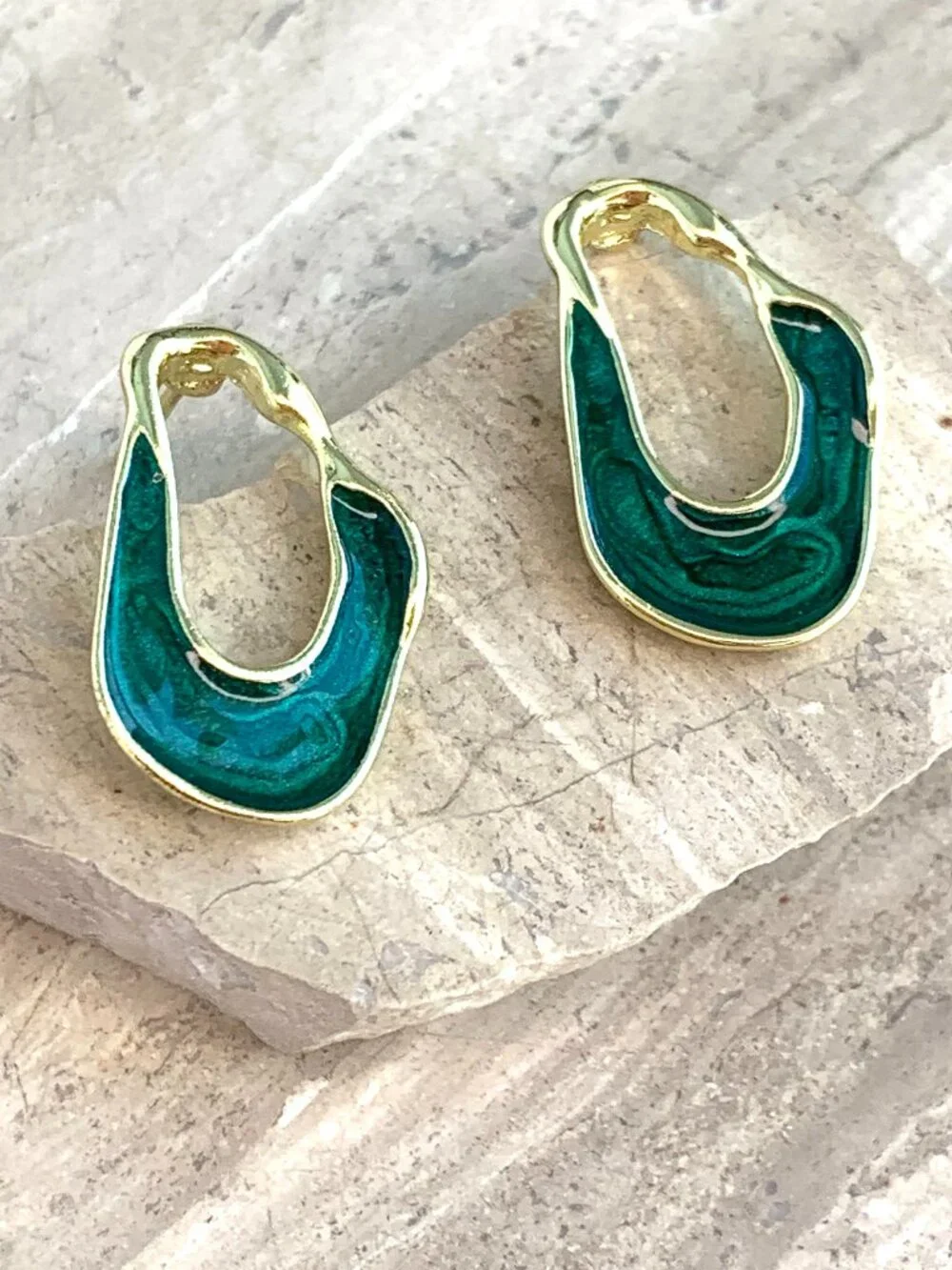 NEW~ Anthropologie Irregular Front Facing Green Hoop Earrings